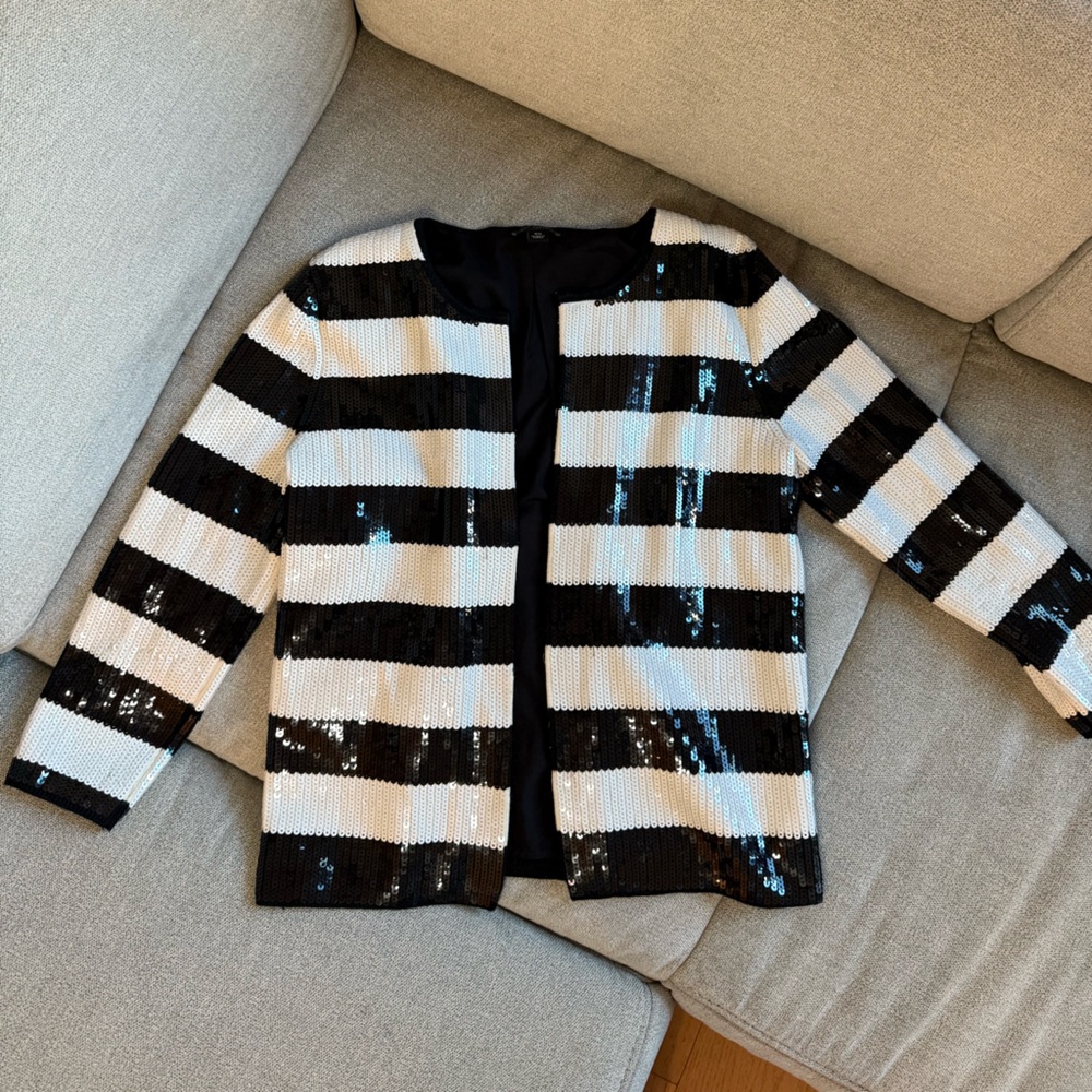 Black and White Striped Sequin Jacket xs